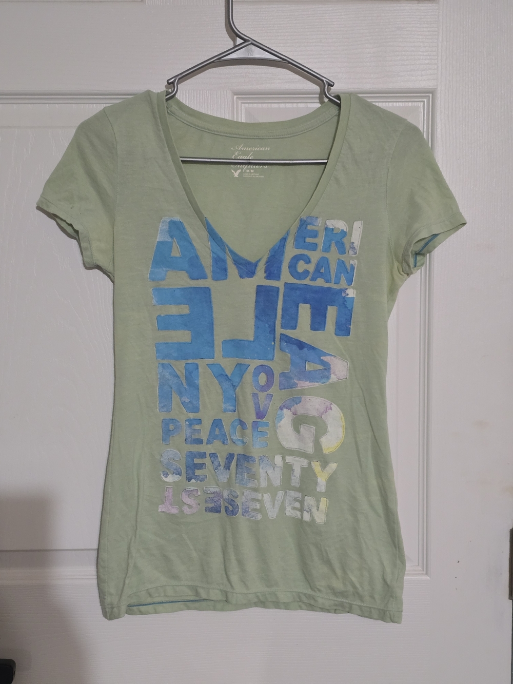 American Eagle Outfitters Light Green V-Neck Graphic Tee